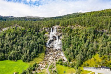 Tvindefossen Şelalesi, Voss, Norveç 'in hava manzarası