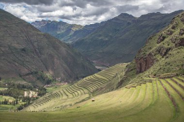 Kutsal Vadi ve Pisac 'ın İnka kalıntıları, Cuzco Peru yakınlarında..