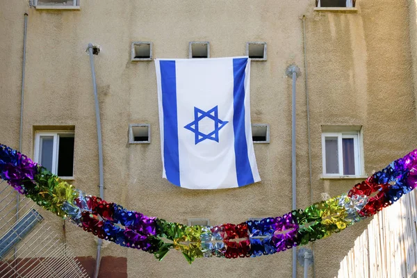 Drapeau Israël Est Accroché Maison — Photo