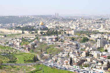 Kudüs ve duvar eski şehrin panoramik manzaralı