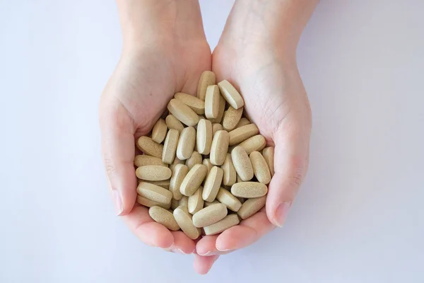 Vitaminpillen Medizinische Präparate Biologische Nahrungsergänzungsmittel Pillen Grau Oval Liegen Einer — Stockfoto