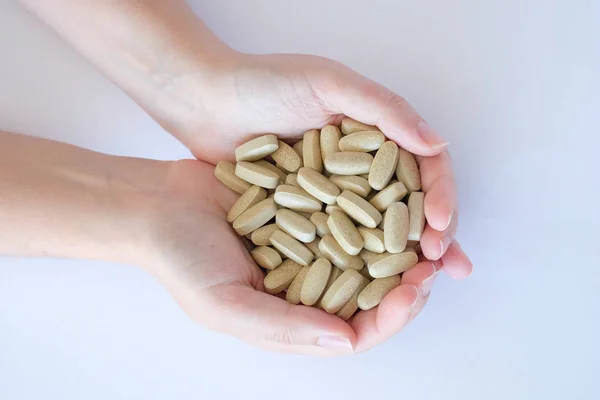 Vitaminpillen Medizinische Präparate Biologische Nahrungsergänzungsmittel Pillen Grau Oval Liegen Einer — Stockfoto