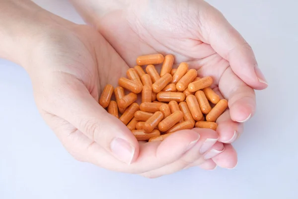 Vitamine Pillen Medikamente Biologische Zusatzstoffe Pillen Orange Farbe Oval Liegen — Stockfoto