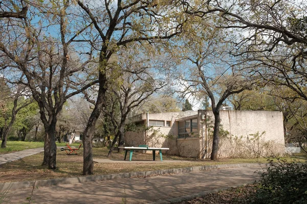 Casa Residencial Andar Fica Floresta Entre Árvores Vegetação — Fotografia de Stock