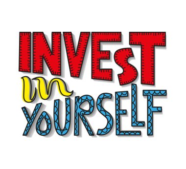 Renkli harfler Kendinizi yatırım. Kavramsal fotoğraf Becerilerinizi geliştirin dersler almak master Burs Klipler sembol fikir script uyarı panosu metin sermaye karton tasarım mı
