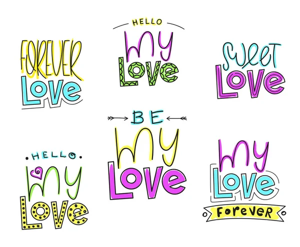 Romantic Lettering Set Hand Lettering Quotes Love — Stock Vector