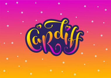 Cardiff - İngiltere İngiltere. Vektör modern stil kaligrafi. 