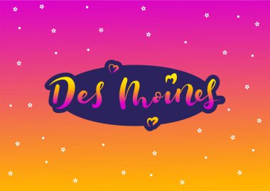 Des Moines Iowa Amerika Birleşik Devletleri. Vektör modern stil kaligrafi.