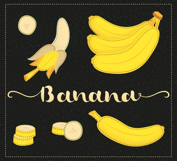 Fondo Con Juego Plátano Dibujado Mano Vector Cartas — Vector de stock