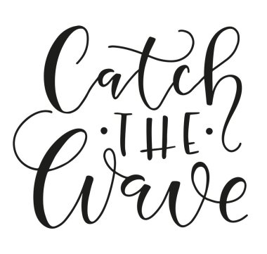 Posterler, fotoğraf kaplamaları, tebrik kartları, tişört baskıları ve sosyal medya için Dalga vektör hattını yakalayın. Yaz zamanı siyah metni beyaz arkaplanda izole edildi