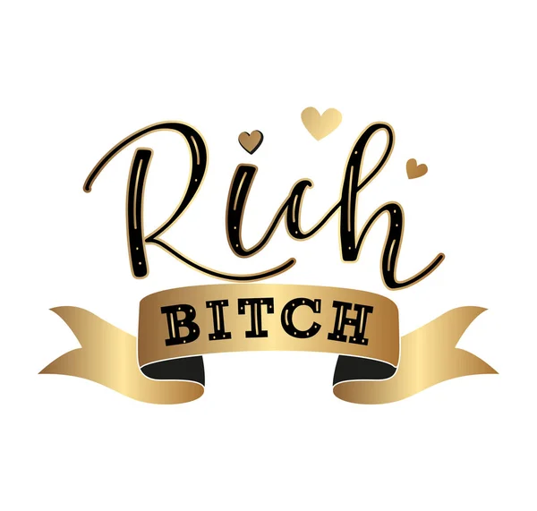 Rich Bitch black text and gold ribbon, vector stock illustration. — Stock Vector
