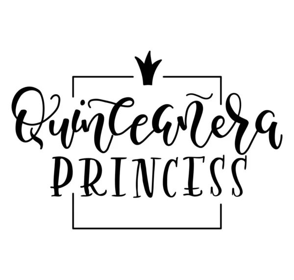 Texto preto para a celebração de aniversário da menina latino-americana, princesa Quinceanera. Ilustração vetorial isolada sobre fundo branco, frase em espanhol . —  Vetores de Stock