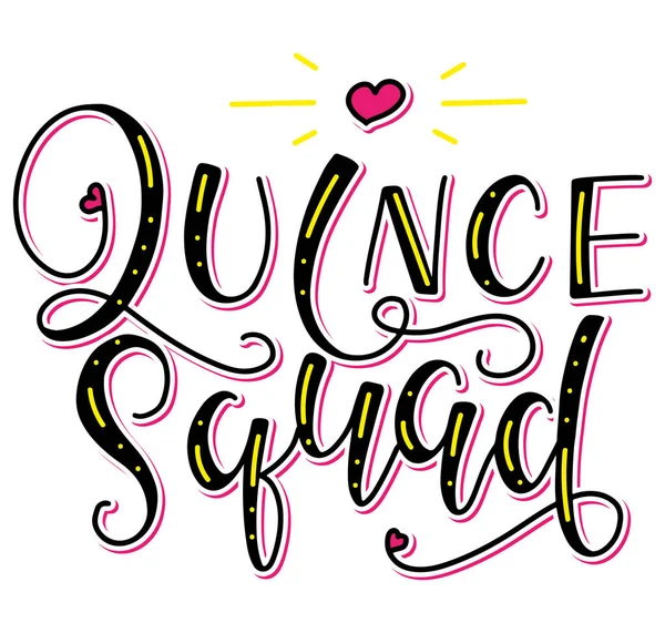 Quince team belettering voor Latijns-Amerikaanse meisje verjaardag viering. Gekleurde letters voor Quinceanera party, vectorillustratie. — Stockvector