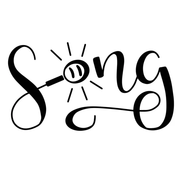 Song schwarze Schrift mit Mikrofon, Vektordarstellung isoliert auf weißem Hintergrund — Stockvektor