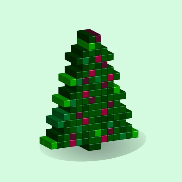 Christmas tree in style 3D pixel art, NY background — Stock Vector