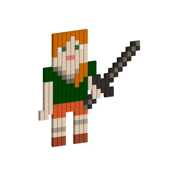 Chica juego de ordenador, arte píxel 3d, personaje del juego — Archivo Imágenes Vectoriales