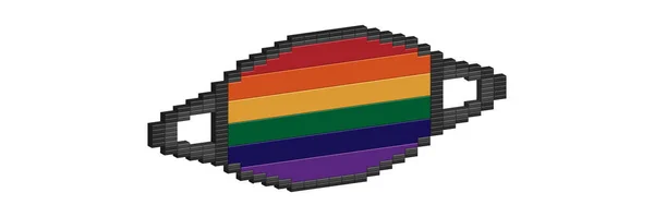 Arco iris gay orgullo protección símbolo en virus máscara protectora, bandera concepto lgbt, 3d pixel art . — Archivo Imágenes Vectoriales