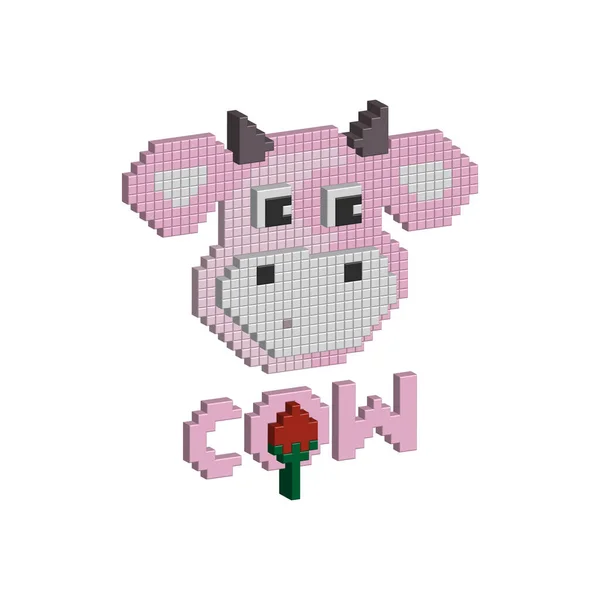 Vache fraise, vache rose animal, pixel vache mignonne, manga de dessin animé de vache, bébé vache animal de compagnie kawaii, lait de vache, pixel art 3d — Image vectorielle