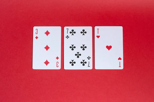 De combinatie van poker kaarten. drie, zeven, ACE — Stockfoto