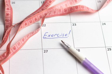 tarih ile takvim bir diyetin başlangıcı nı işaretledi. Motivasyon kavramı. Bir diyet planlama, spor, yarından itibaren gelişimi, sağlık ve başarı için kendiniz üzerinde çalışma.