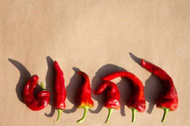 Zanaat kağıt üzerinde kırmızı acı biber. Üst veiw