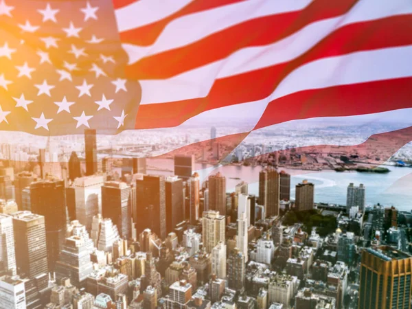 Double Exposure American Flag Statue Liberty Background Independence Day 4Th — Stock Photo, Image