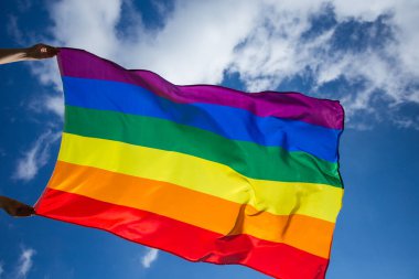 LGBT gay bayrağı rüzgarda dalgalanıyor