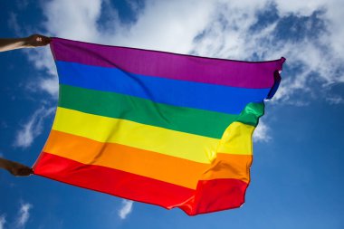 LGBT gay bayrağı rüzgarda dalgalanıyor