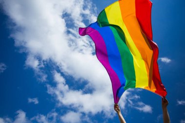 LGBT gay bayrağı rüzgarda dalgalanıyor
