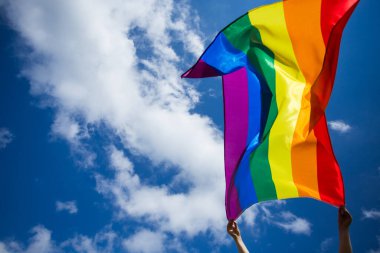 LGBT gay bayrağı rüzgarda dalgalanıyor