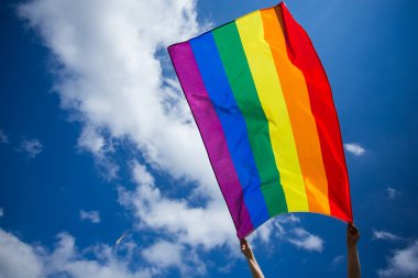 LGBT gay bayrağı rüzgarda dalgalanıyor