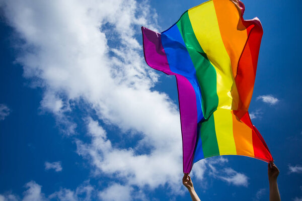 LGBT gay flag blown in the wind