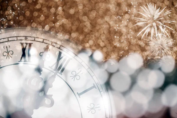 Fundo Festivo Férias Com Relógio Mostrando Meia Noite Véspera Ano — Fotografia de Stock