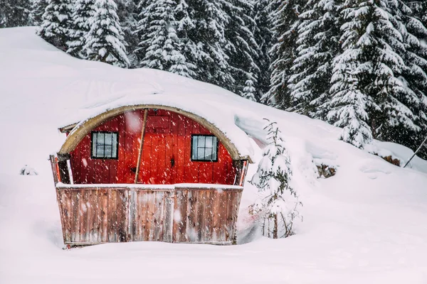 Övergivna Trästugor Högt Uppe Fjällen Vintern — Stockfoto