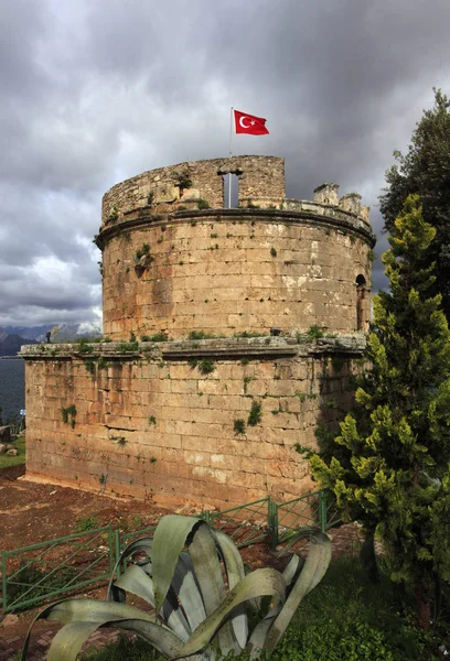Turkey, Antalya, city walls, tower, Turkish flag,