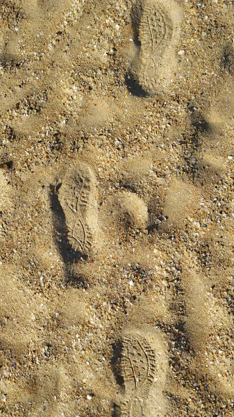 Sandaal Voetafdrukken Geel Zand — Stockfoto