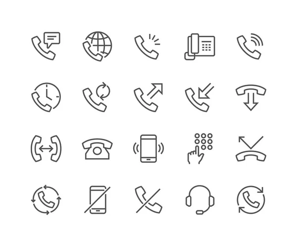 Einfache Reihe Von Telefonbezogenen Vektorleitungssymbolen Enthält Symbole Wie Globale Anrufe — Stockvektor