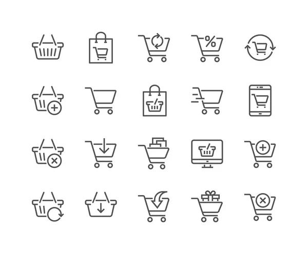 Línea Compras Carro Iconos — Vector de stock