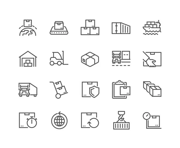 Iconos de entrega de paquetes de línea — Vector de stock