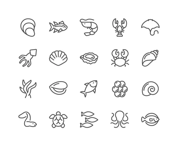 Línea Sea Food Iconos — Archivo Imágenes Vectoriales