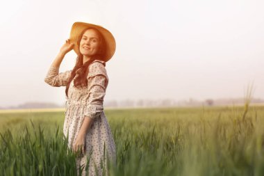 Piknik hasır sepeti, tarlada çimenlerin üzerinde yiyecek. Sağlıklı gıda kavramı, organik doğal ve taze ürünler. Sevgi ile bir çiftçi tarafından yetiştirilen