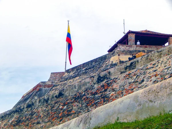 Castillo de San Felipe and Colombian flag in Cartagena