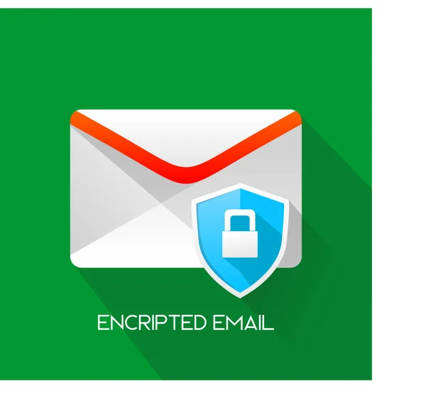 encripted email mail and padlock on shield scurity in green background long shadow icon