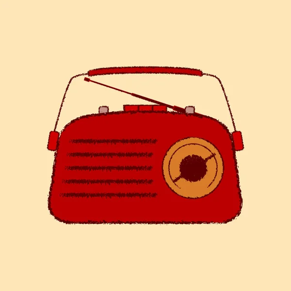 60S Vintage Retro Portátil Radio Roja Plana Icono Contorno Áspero — Vector de stock