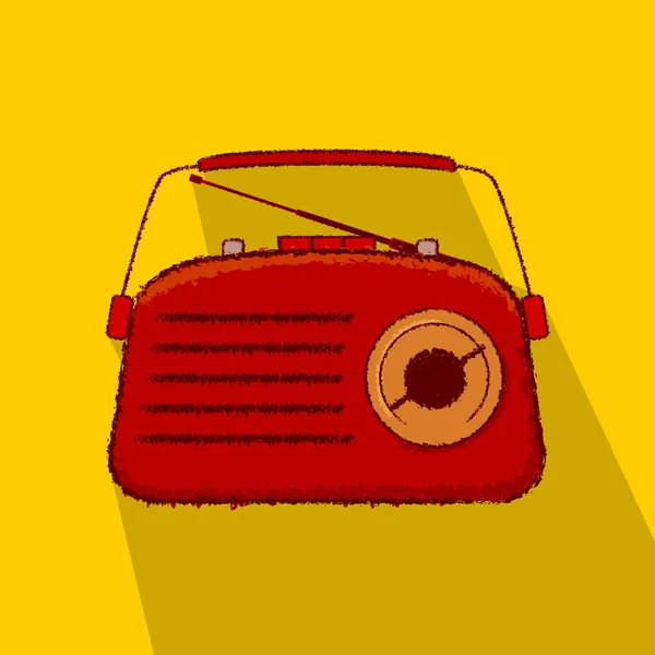 Vintage Retro Portátil Radio Roja Plana Icono Áspero Contorno Largo — Vector de stock