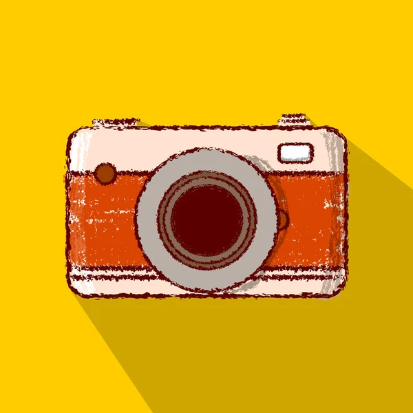 Vintage Retro Cámara Icono Áspero Hacia Fuera Línea Largo Sombra — Vector de stock