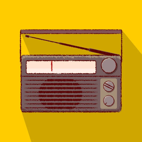 70年代黑色收音机扁平图标长阴影粗略轮廓 — 图库矢量图片