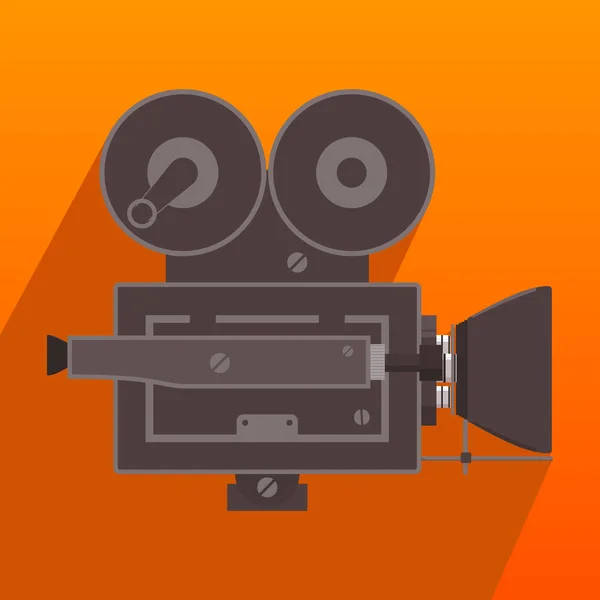 专业复古电影摄影机老式录像机电影制作扁平风格的长影图标 — 图库矢量图片