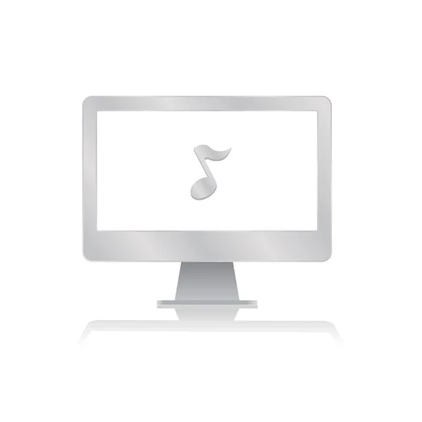 Yansıma minimalist modern ikon vektör illüstrasyonlu boş ekran bilgisayar monitörü içindeki müzik notaları