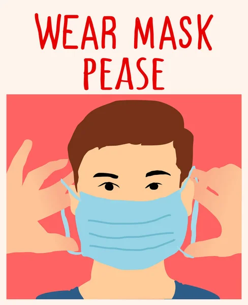 Maske takın lütfen. Maskeli adam el çizimi vektör çizimi yapıyor.